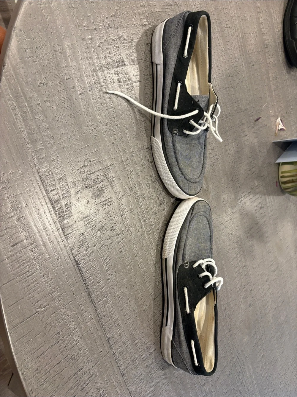 Polo by Ralph Lauren Denim like canvas and Navy Trim Boat Shoes with White Laces